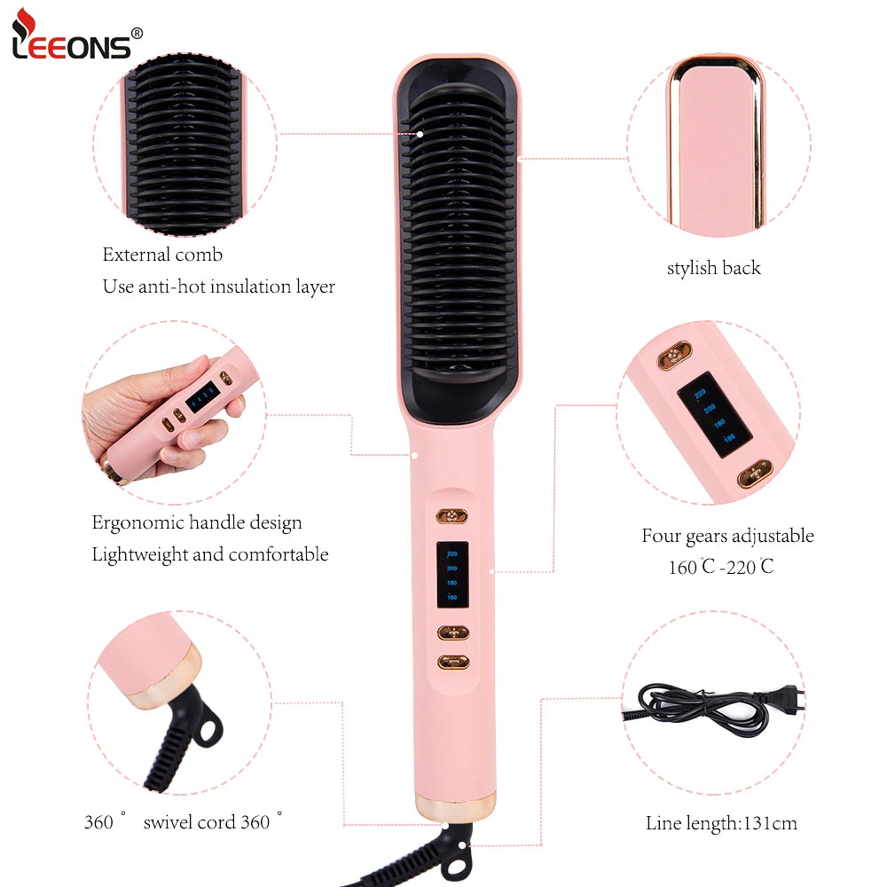 Professional Hot Comb for Hair Styling Hair Straightener and Curler 2 in 1 Dryer and Straightening Brush Electric Hair Comb