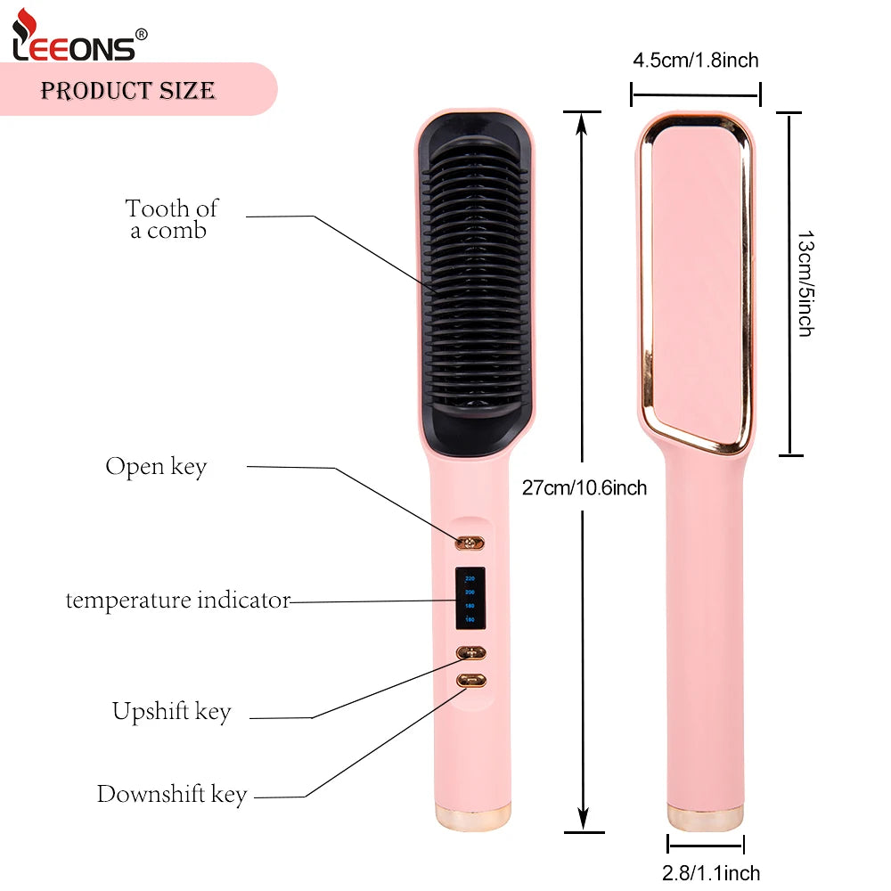 Professional Hot Comb for Hair Styling Hair Straightener and Curler 2 in 1 Dryer and Straightening Brush Electric Hair Comb