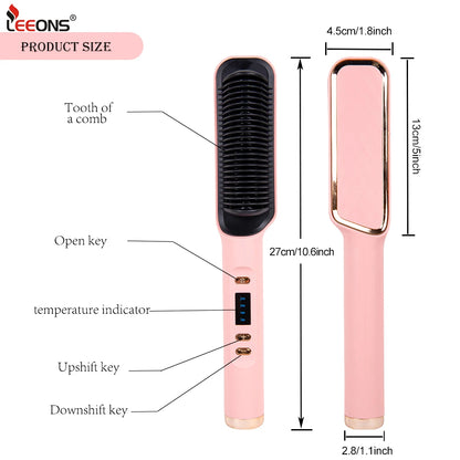 Professional Hot Comb for Hair Styling Hair Straightener and Curler 2 in 1 Dryer and Straightening Brush Electric Hair Comb